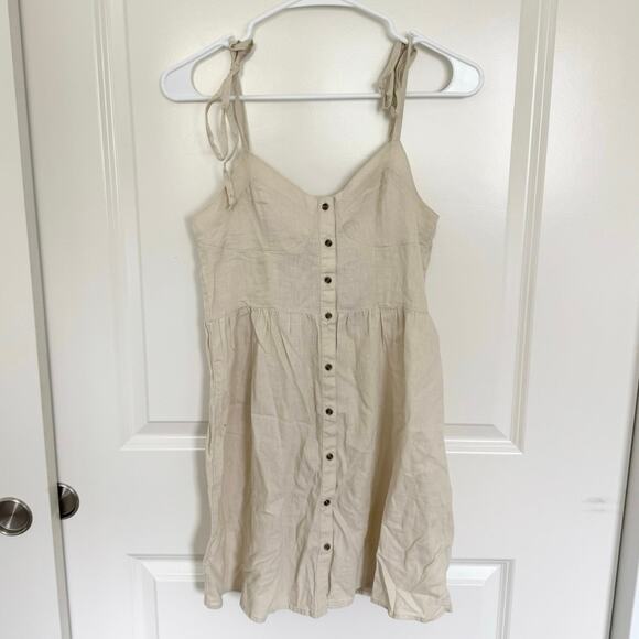 NWT Aerie Linen Blend Button Front Dress Cream Beige Small - Picture 2 of 6